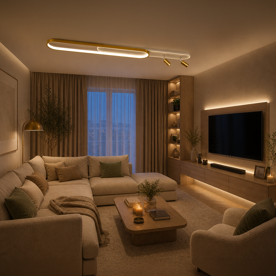 Πολυέλαιος LED με Ρυθμιζόμενο Προβολέα FISSO Camilla, 66W, Κρύο/Ζεστό/Ουδέτερο φως, Γυαλιστερό χρυσό