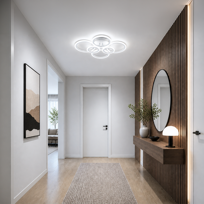 Πολυέλαιος LED με τηλεχειριστήριο BETTY 82W, 6 κύκλοι, κρύο/ζεστό/ουδέτερο φως, ρυθμιζόμενο, λευκό