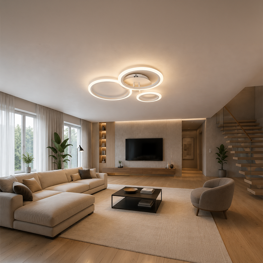 Πολυέλαιος LED με τηλεχειριστήριο BETTY 40W, 3 κύκλοι, κρύο/ζεστό/ουδέτερο φως, ρυθμιζόμενο, λευκό, μέταλλο και ακρυλικό