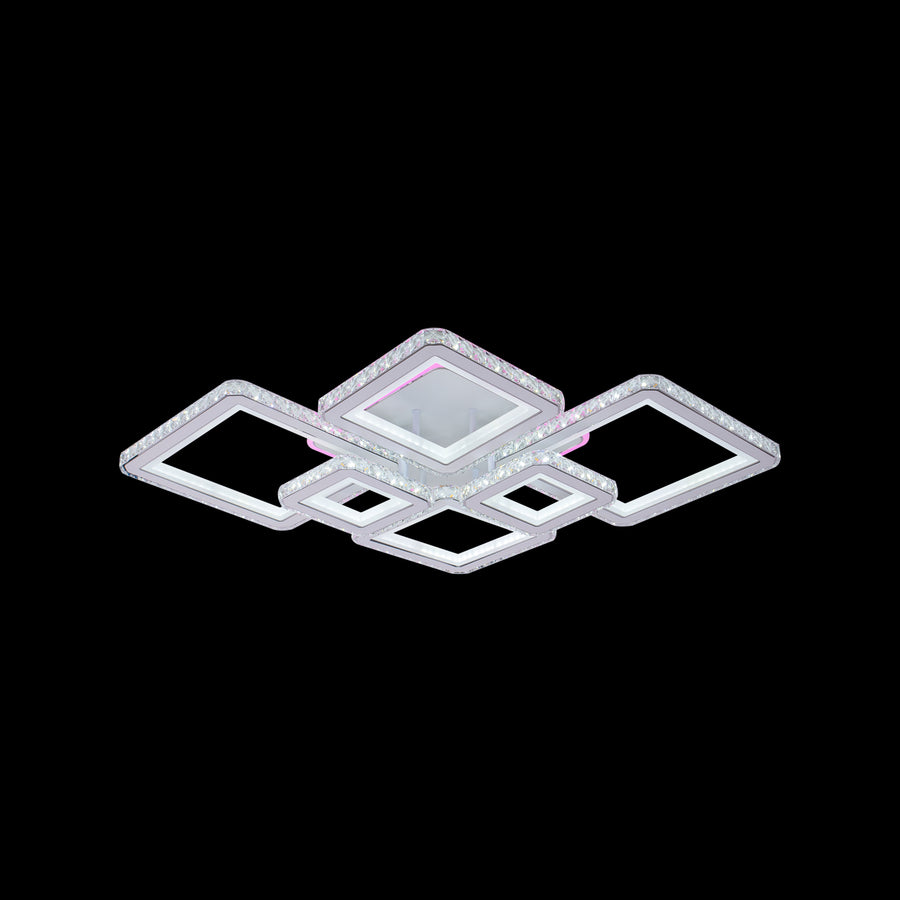 Πολυέλαιος LED με τηλεχειριστήριο και κρύσταλλο QUADRIS RGB 170W, 6 τετράγωνα, κρύο/θερμό/ουδέτερο φως, ρυθμιζόμενο, λευκό