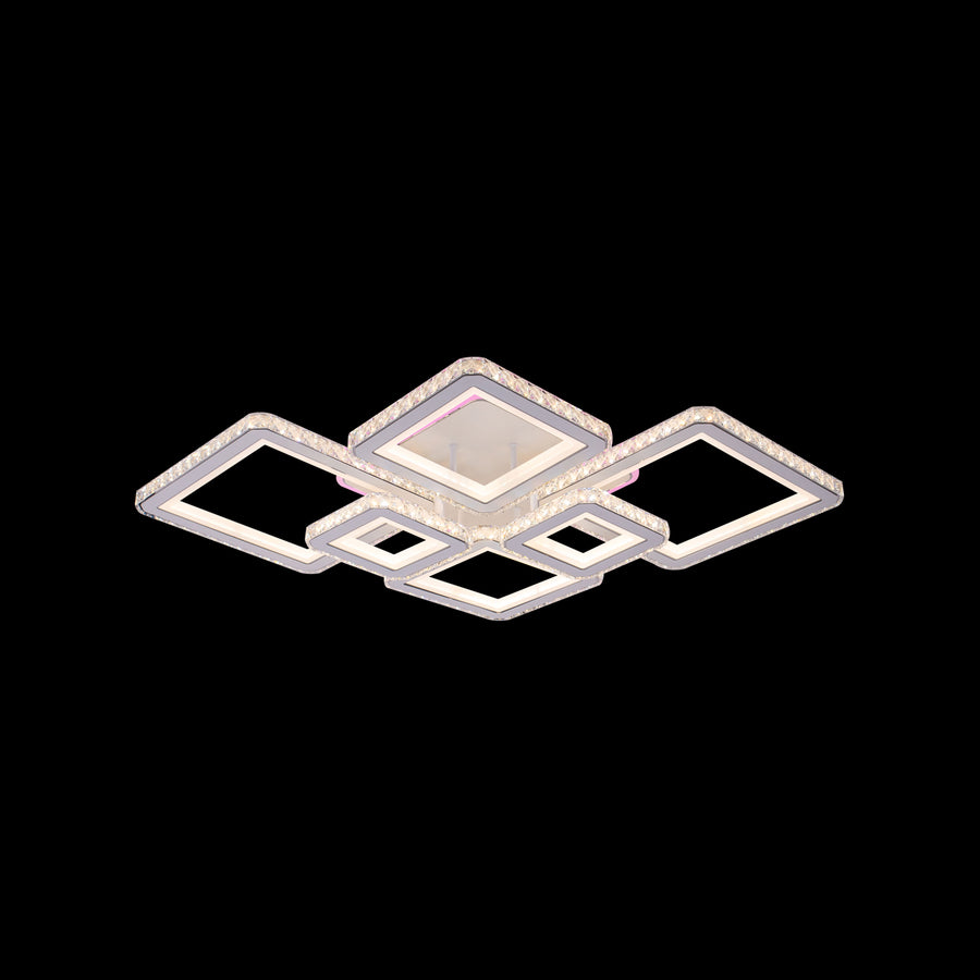 Πολυέλαιος LED με τηλεχειριστήριο και κρύσταλλο QUADRIS RGB 170W, 6 τετράγωνα, κρύο/θερμό/ουδέτερο φως, ρυθμιζόμενο, λευκό