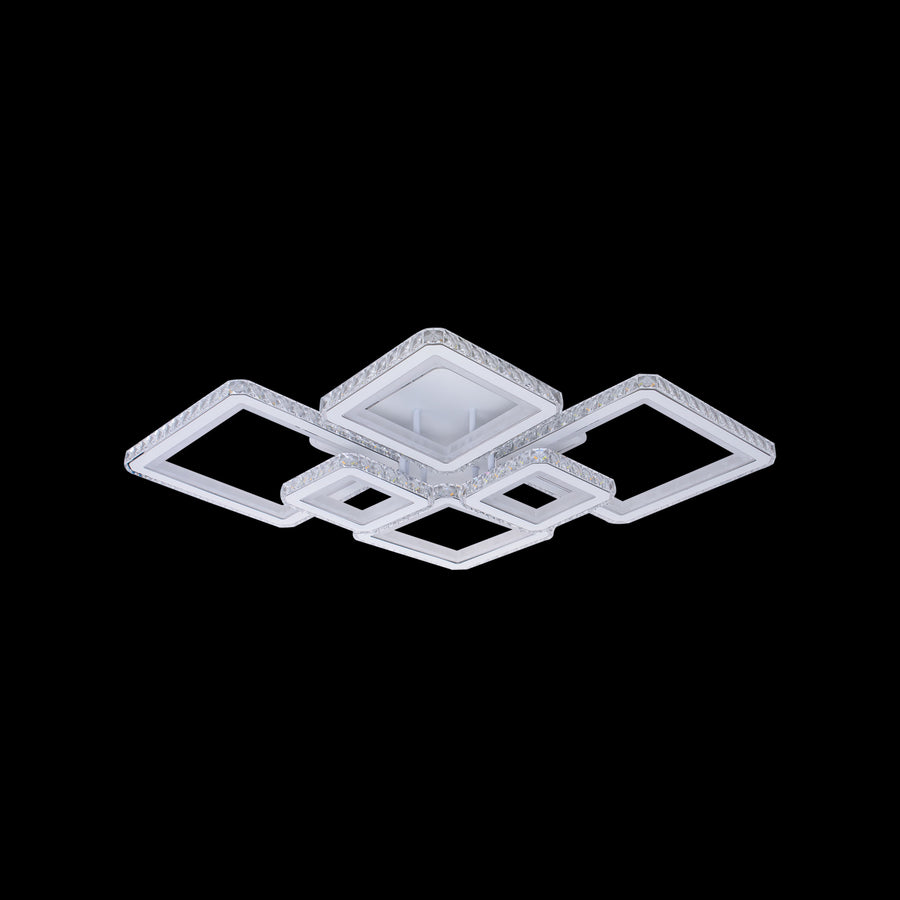 Πολυέλαιος LED με τηλεχειριστήριο και κρύσταλλο QUADRIS RGB 170W, 6 τετράγωνα, κρύο/θερμό/ουδέτερο φως, ρυθμιζόμενο, λευκό