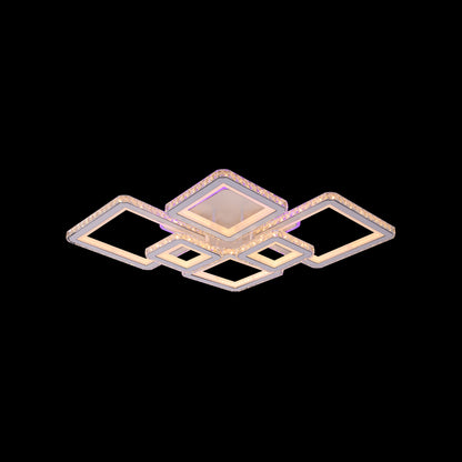 Πολυέλαιος LED με τηλεχειριστήριο και κρύσταλλο QUADRIS RGB 170W, 6 τετράγωνα, κρύο/θερμό/ουδέτερο φως, ρυθμιζόμενο, λευκό