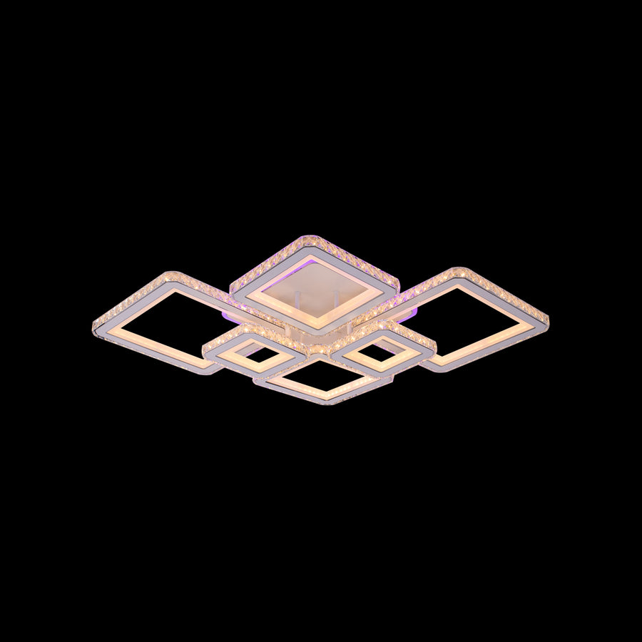 Πολυέλαιος LED με τηλεχειριστήριο και κρύσταλλο QUADRIS RGB 170W, 6 τετράγωνα, κρύο/θερμό/ουδέτερο φως, ρυθμιζόμενο, λευκό