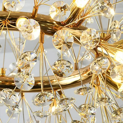 Crystal πολυέλαιος λεπτό 9x G9, διάμετρος 50cm, γυαλιστερό χρυσό, ρυθμιζόμενο ύψος