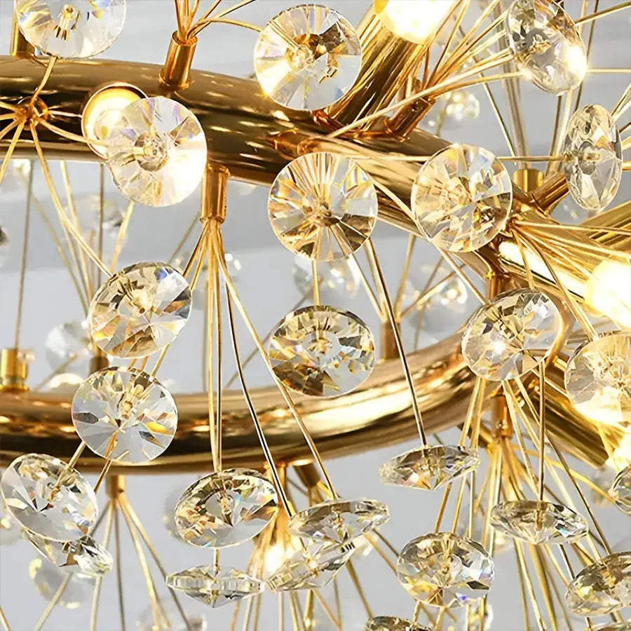 Crystal πολυέλαιος λεπτό 9x G9, διάμετρος 50cm, γυαλιστερό χρυσό, ρυθμιζόμενο ύψος