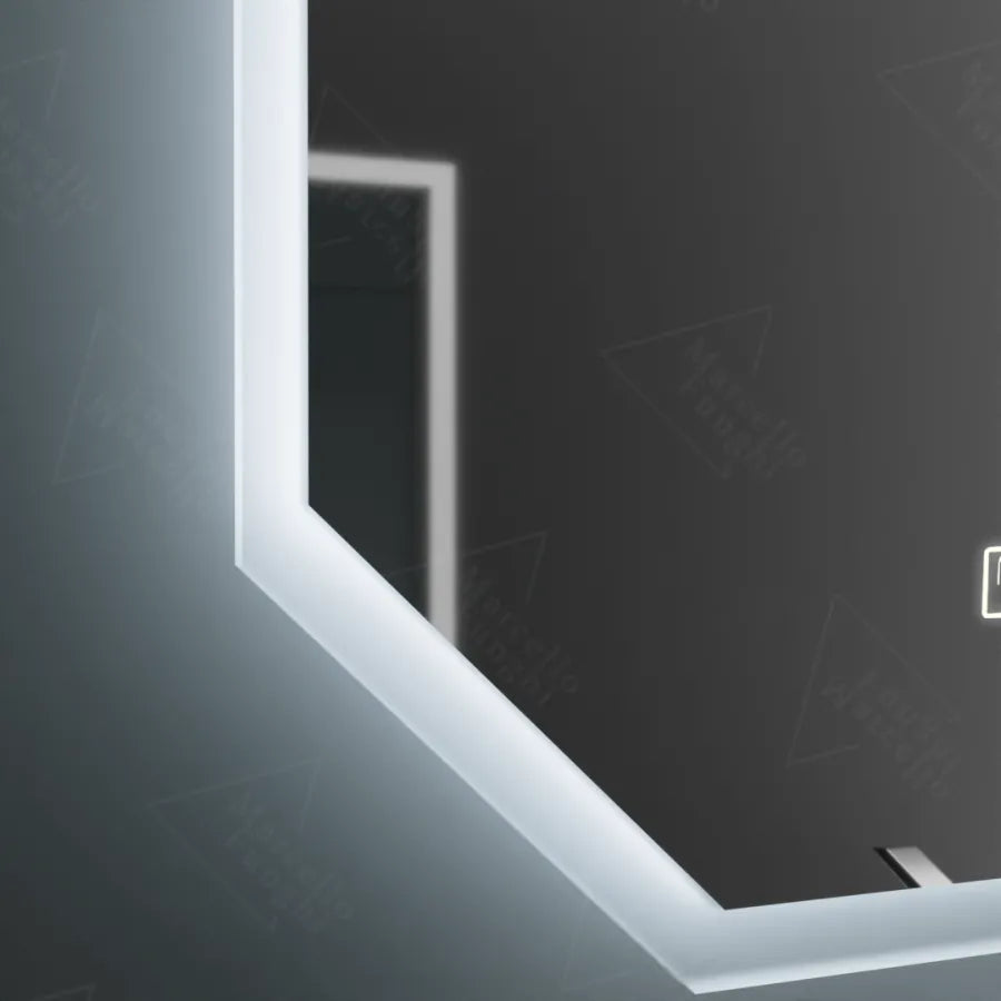 Καθρέφτης LED Polygon, 60X80cm, Hexaluce MotionGlow Αισθητήρας Marcello, Σύστημα αποθολώματος, Ρολόι & Θερμόμετρο, Dimable