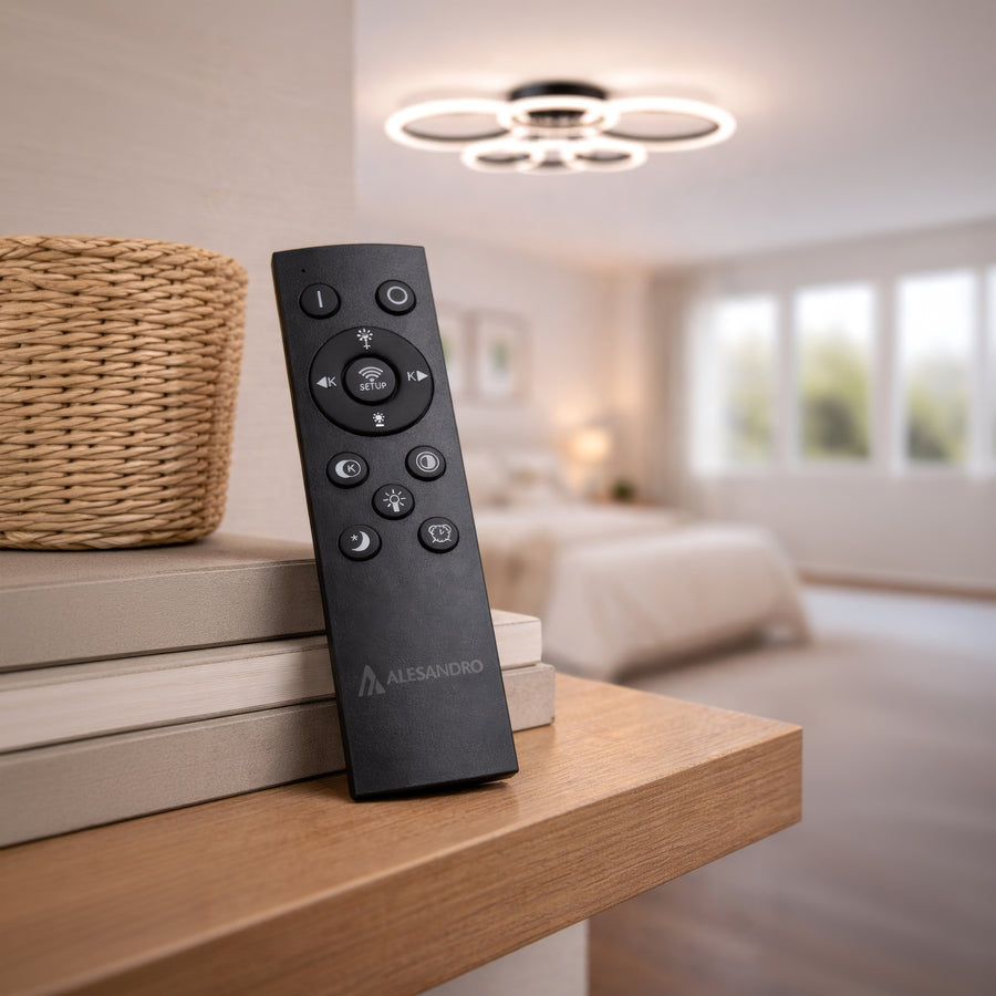 Πολυέλαιος LED με τηλεχειριστήριο BETTY 82W, 6 Κύκλοι, Κρύο/Ζεστό/Ουδέτερο φως, Ρυθμιζόμενο, Μαύρο