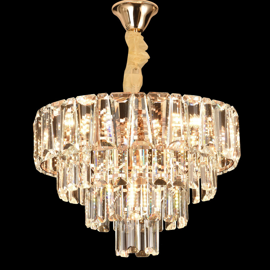 Candelabru Cristal VALMONT Nobile 6xE14, D40 cm, Auriu, Inaltime Reglabila, Metal si Cristal