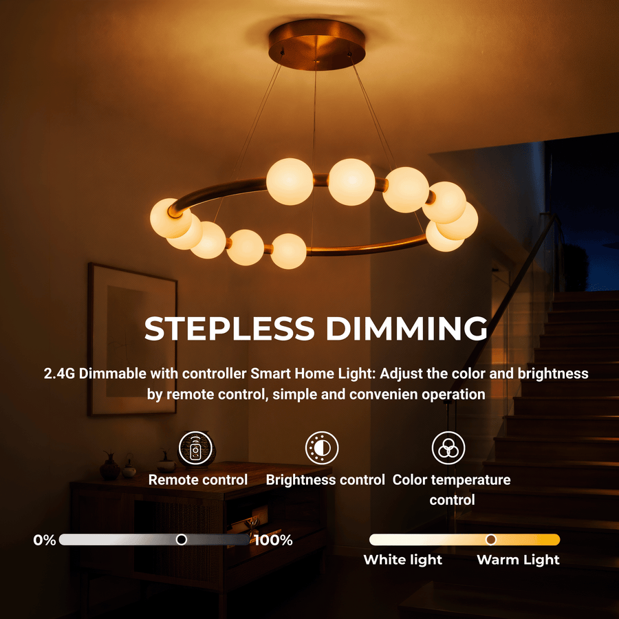 Nova 57W Ακρυλικός LED Κρεμαστός Πολυέλαιος με Τηλεχειριστήριο, Ρυθμιζόμενο, 3000K/4000K/6000K, Χρυσό, Μέταλλο και Ακρυλικό