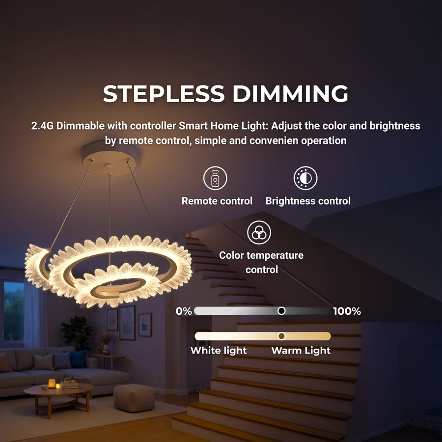 Πολυέλαιος LED LT188WH, Κρύσταλλο και μέταλλο, 40W, Ρυθμιζόμενο, Ρυθμιζόμενο ύψος, Κρύο/Ζεστό/Ουδέτερο φως, Πολυτελής Φωτισμός