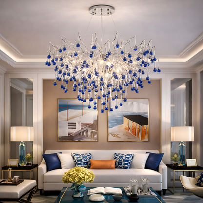 Crystal Chandelier CC335/600CH, 9x G9, Chrom and Blue Crystals, 60cm, Ρυθμιζόμενο Ύψος