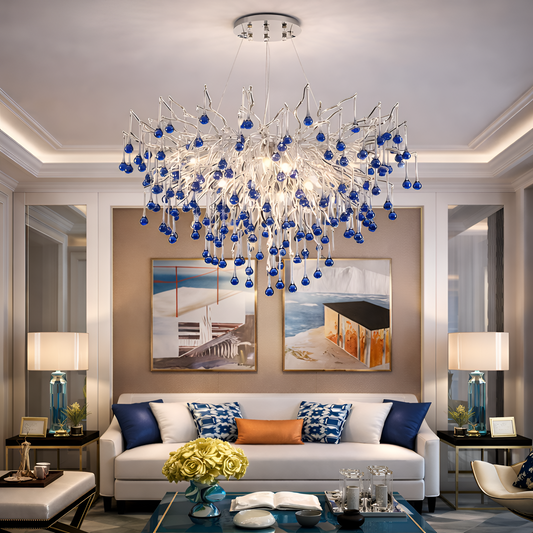 Crystal Chandelier CC335/600CH, 7x G9, Chrom and Blue Crystals, 60cm, Ρυθμιζόμενο Ύψος