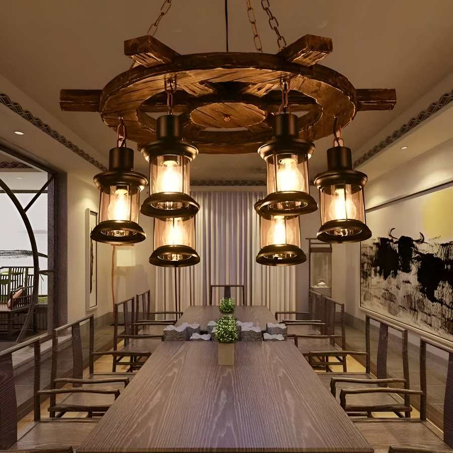 Vintage Πολυέλαιος LV592/6BK, 6xE27, Rustic Barn, String and Metal, 70cm, Μαύρο