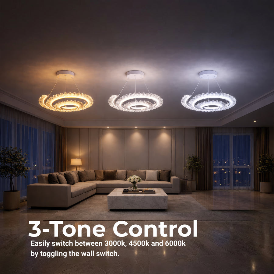 Πολυέλαιος LED LT188WH, Κρύσταλλο και μέταλλο, 40W, Ρυθμιζόμενο, Ρυθμιζόμενο ύψος, Κρύο/Ζεστό/Ουδέτερο φως, Πολυτελής Φωτισμός