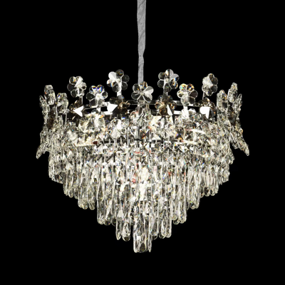 Crystal Chandelier CC6705/500CR 9x E14, Διάμετρος 49cm, Γυαλιστερό χρώμιο, Ρυθμιζόμενο ύψος