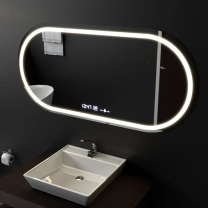 80x50cm Οβάλ καθρέφτης LED Altera MotionGlow Sensor Marcello Dimable Clock Disrosting System