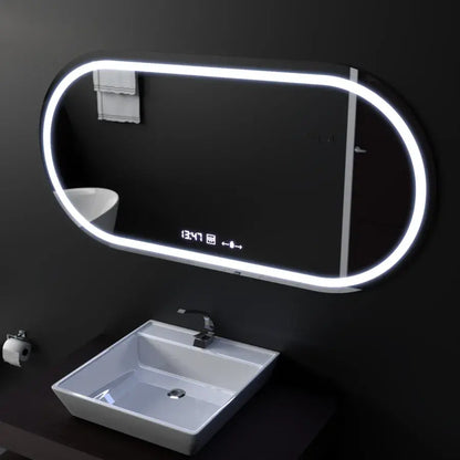 80x50cm Οβάλ καθρέφτης LED Altera MotionGlow Sensor Marcello Dimable Clock Disrosting System
