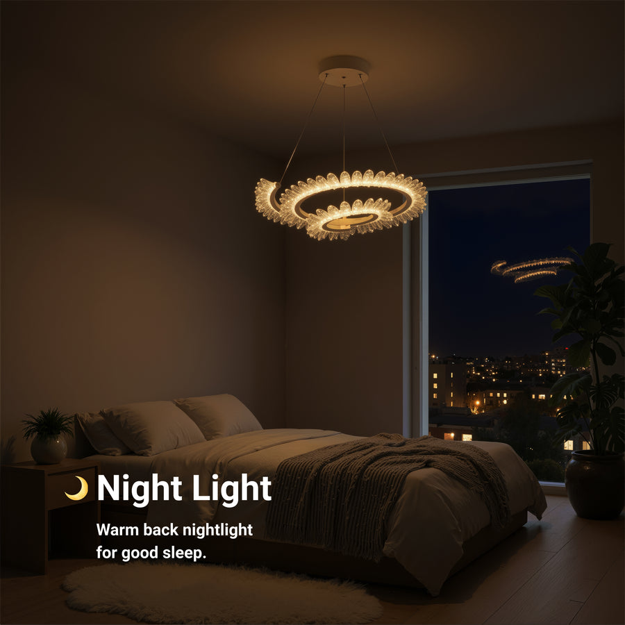 Πολυέλαιος LED LT188WH, Κρύσταλλο και μέταλλο, 40W, Ρυθμιζόμενο, Ρυθμιζόμενο ύψος, Κρύο/Ζεστό/Ουδέτερο φως, Πολυτελής Φωτισμός