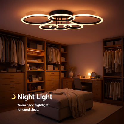 Πολυέλαιος LED με τηλεχειριστήριο BETTY 82W, 6 Κύκλοι, Κρύο/Ζεστό/Ουδέτερο φως, Ρυθμιζόμενο, Μαύρο