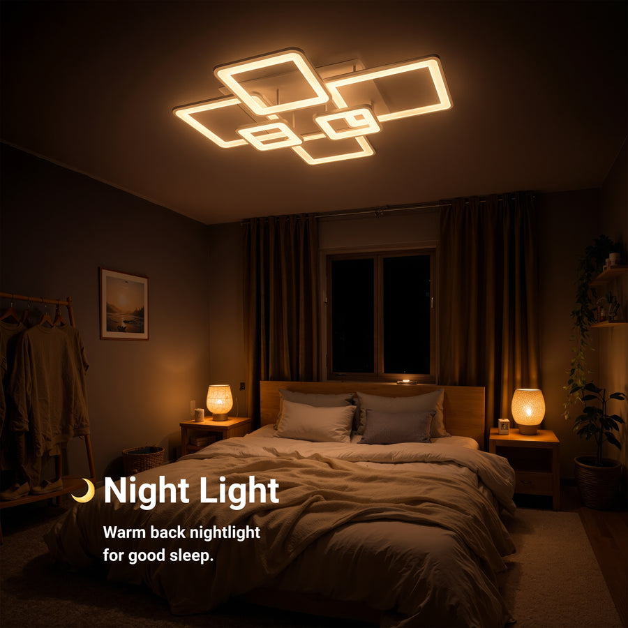 Πολυέλαιος LED με τηλεχειριστήριο ELLA 119W, 6 Τετράγωνα, Κρύο/Ζεστό/Ουδέτερο φως, Ρυθμιζόμενο, Λευκό