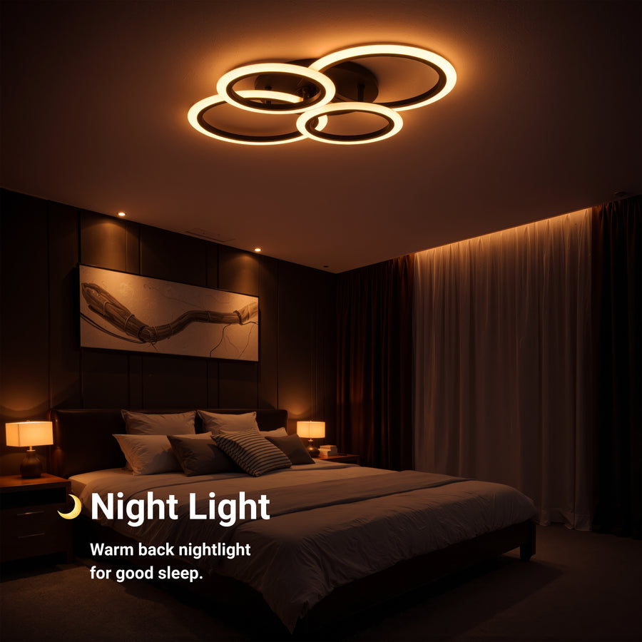 Πολυέλαιος LED με τηλεχειριστήριο BETTY 44W, 4 Κύκλοι, Κρύο/Ζεστό/Ουδέτερο φως, Ρυθμιζόμενο, Μαύρο