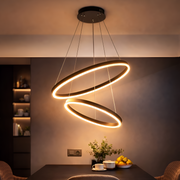 Κρεμαστός πολυέλαιος LED με τηλεχειριστήριο CASIANA 40W, 2 κύκλοι, Κρύο/Ζεστό/Ουδέτερο φως 3000K/4000K/6000K, Ρυθμιζόμενο, Μαύρο, Ρυθμιζόμενο ύψος, Μεταλλικό και Ακρυλικό