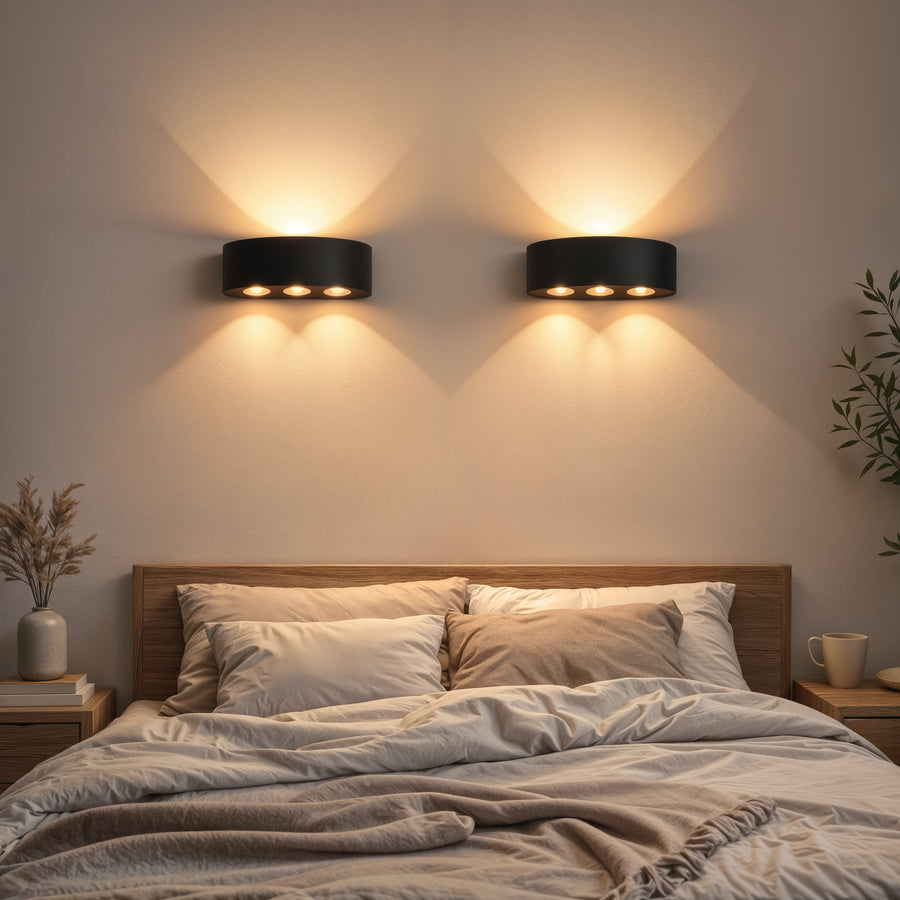 Ellis Εξωτερικό φως τοίχου LED, 6W, 6 πηγές φωτός, θερμό φως, μαύρο