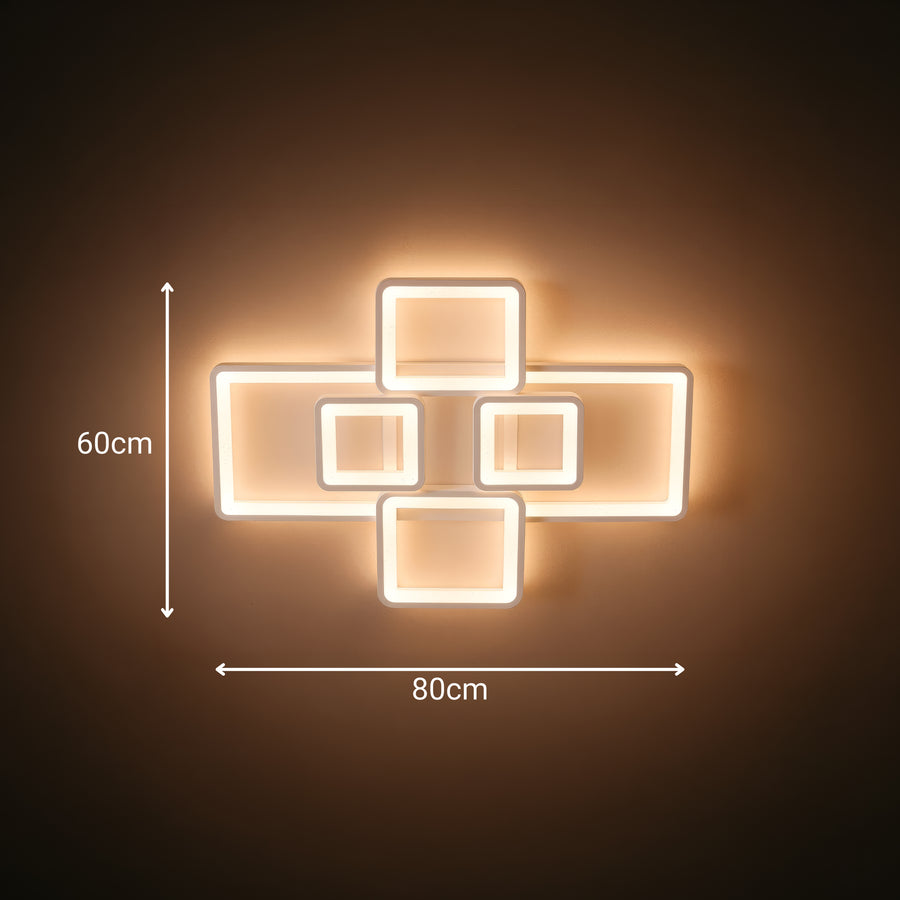 Πολυέλαιος LED με τηλεχειριστήριο ELLA 119W, 6 Τετράγωνα, Κρύο/Ζεστό/Ουδέτερο φως, Ρυθμιζόμενο, Λευκό