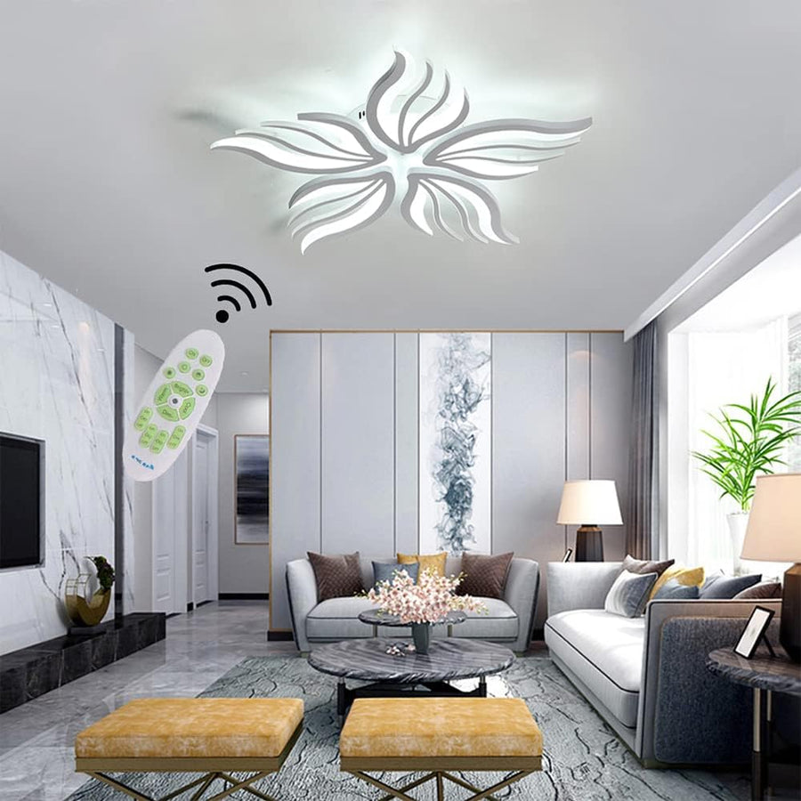 Πολυέλαιος LED με τηλεχειριστήριο SAKURA 60W, 5 πέταλα, Κρύο/Ζεστό/Ουδέτερο φως, Ρυθμιζόμενο, Λευκό