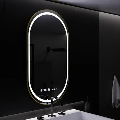 Οβάλ καθρέφτης LED, 50x80 cm, αισθητήρας Roven Marcello MotionGlow, Σύστημα αποθολώματος, Ρολόι & Θερμόμετρο, Dimable