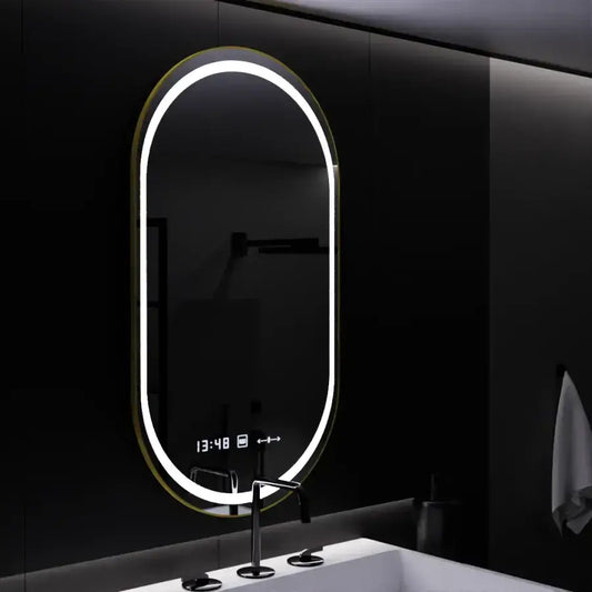 Οβάλ καθρέφτης LED, 50x80 cm, αισθητήρας Roven Marcello MotionGlow, Σύστημα αποθολώματος, Ρολόι & Θερμόμετρο, Dimable