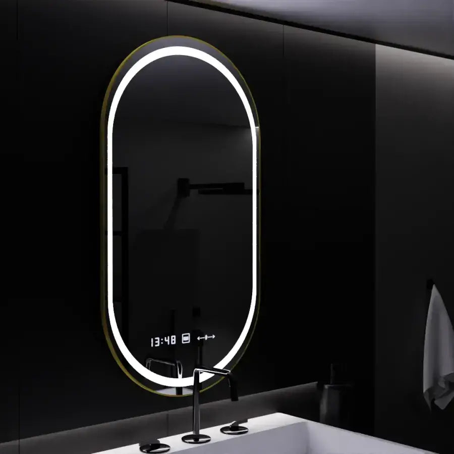 Οβάλ καθρέφτης LED, 50x80 cm, αισθητήρας Roven Marcello MotionGlow, Σύστημα αποθολώματος, Ρολόι & Θερμόμετρο, Dimable
