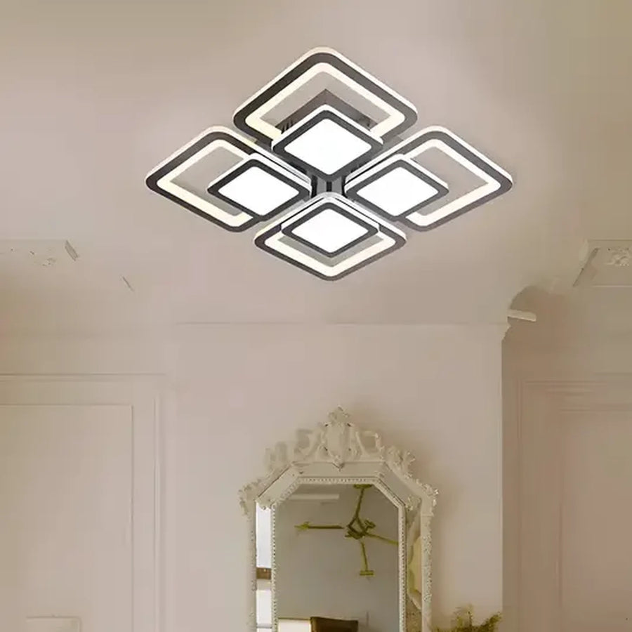 LED πολυέλαιος με τηλεχειριστήριο σουσάμι, 77W, 4 τετράγωνα, κρύο/ζεστό/ουδέτερο φως, ασταθές, μαύρο