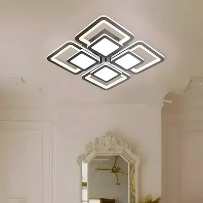 LED πολυέλαιος με τηλεχειριστήριο σουσάμι, 77W, 4 τετράγωνα, κρύο/ζεστό/ουδέτερο φως, ασταθές, μαύρο
