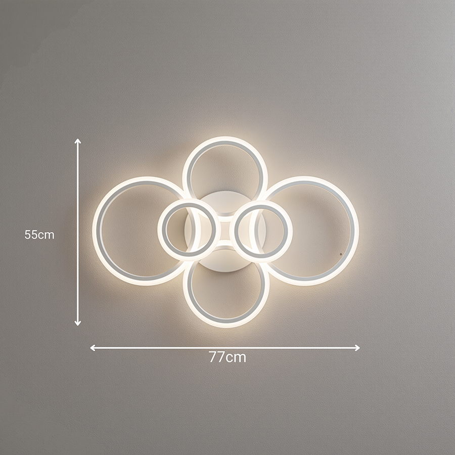 Πολυέλαιος LED με τηλεχειριστήριο BETTY 82W, 6 κύκλοι, κρύο/ζεστό/ουδέτερο φως, ρυθμιζόμενο, λευκό