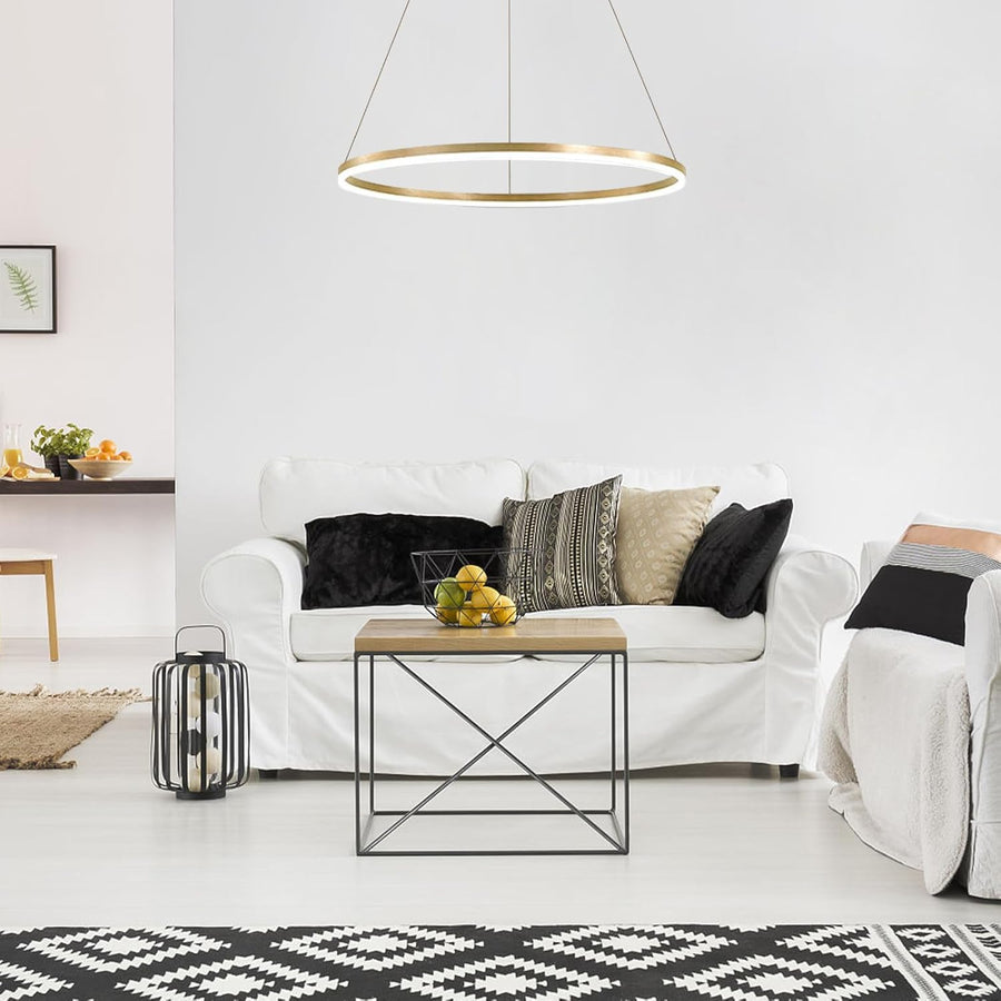 Κρεμαστός πολυέλαιος LED, ANINA, 34W, 1 κύκλος, διάμετρος 49 cm, κρύο/θερμό/ουδέτερο φως 3000K/4000K/6000K, ρυθμιζόμενο, γυαλιστερό χρυσό λευκό, ρυθμιζόμενο ύψος, μέταλλο και ακρυλικό