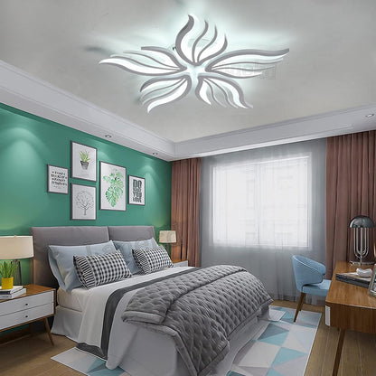 Πολυέλαιος LED με τηλεχειριστήριο SAKURA 60W, 5 πέταλα, Κρύο/Ζεστό/Ουδέτερο φως, Ρυθμιζόμενο, Λευκό