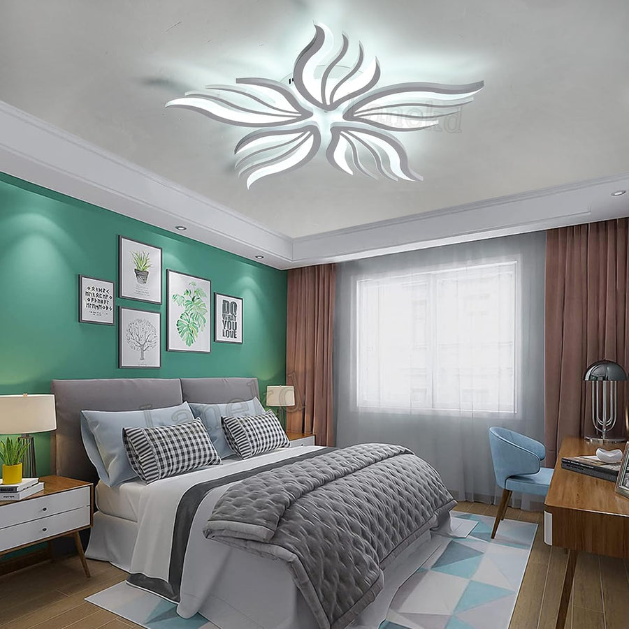 Πολυέλαιος LED με τηλεχειριστήριο SAKURA 60W, 5 πέταλα, Κρύο/Ζεστό/Ουδέτερο φως, Ρυθμιζόμενο, Λευκό