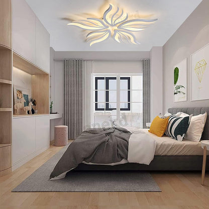 Πολυέλαιος LED με τηλεχειριστήριο SAKURA 60W, 5 πέταλα, Κρύο/Ζεστό/Ουδέτερο φως, Ρυθμιζόμενο, Λευκό