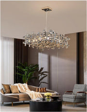 Crystal Chandelier RZ-2/500x500GD, 10xE14, Διάμετρος 50cm, Ρυθμιζόμενο ύψος, Γυαλιστερό Χρυσό, Ρυθμιζόμενο Ύψος, Κομψή σχεδίαση
