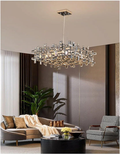 Crystal Chandelier RZ-2/500x500GD, 10xE14, Διάμετρος 50cm, Ρυθμιζόμενο ύψος, Γυαλιστερό Χρυσό, Ρυθμιζόμενο Ύψος, Κομψή σχεδίαση