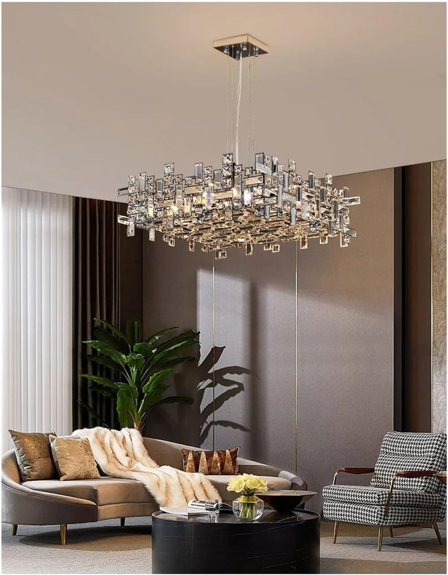 Crystal Chandelier RZ-2/500x500GD, 10xE14, Διάμετρος 50cm, Ρυθμιζόμενο ύψος, Γυαλιστερό Χρυσό, Ρυθμιζόμενο Ύψος, Κομψή σχεδίαση