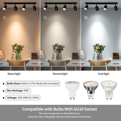 Μοντέρνος Κλασικός Πολυέλαιος, LC500/4BK με Γραμμικό Προβολέα, 4XGU10, Μεταλλικός, Μαύρος