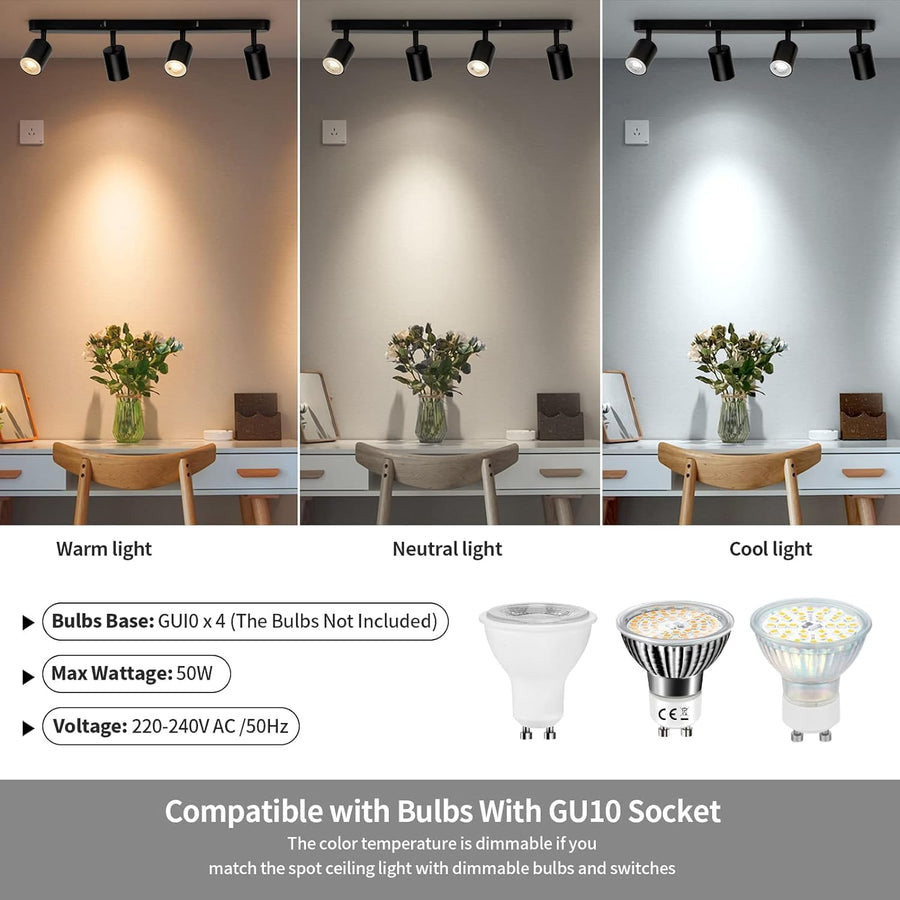 Μοντέρνος Κλασικός Πολυέλαιος, LC500/4BK με Γραμμικό Προβολέα, 4XGU10, Μεταλλικός, Μαύρος