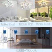 Πολυέλαιος LED με τηλεχειριστήριο SAKURA 60W, 5 πέταλα, Κρύο/Ζεστό/Ουδέτερο φως, Ρυθμιζόμενο, Λευκό