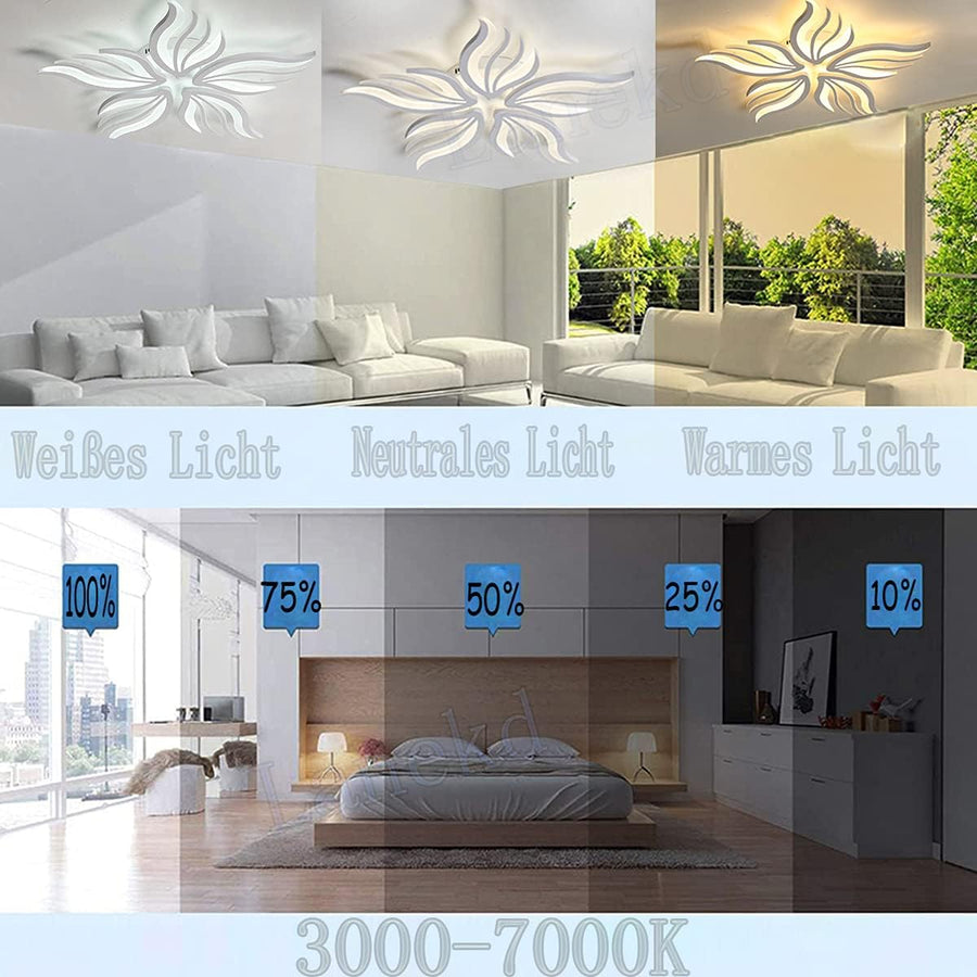 Πολυέλαιος LED με τηλεχειριστήριο SAKURA 60W, 5 πέταλα, Κρύο/Ζεστό/Ουδέτερο φως, Ρυθμιζόμενο, Λευκό