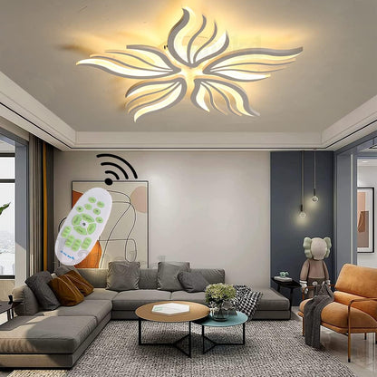 Πολυέλαιος LED με τηλεχειριστήριο SAKURA 60W, 5 πέταλα, Κρύο/Ζεστό/Ουδέτερο φως, Ρυθμιζόμενο, Λευκό