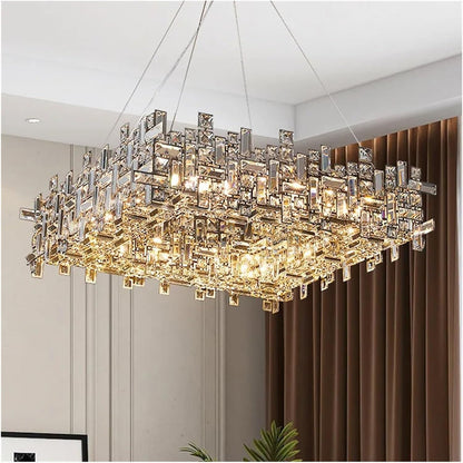 Crystal Chandelier RZ-2/500x500GD, 10xE14, Διάμετρος 50cm, Ρυθμιζόμενο ύψος, Γυαλιστερό Χρυσό, Ρυθμιζόμενο Ύψος, Κομψή σχεδίαση