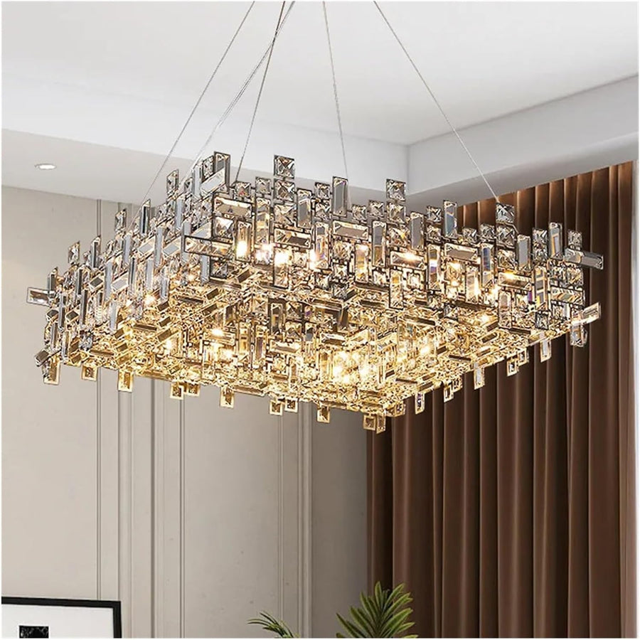 Crystal Chandelier RZ-2/500x500GD, 10xE14, Διάμετρος 50cm, Ρυθμιζόμενο ύψος, Γυαλιστερό Χρυσό, Ρυθμιζόμενο Ύψος, Κομψή σχεδίαση